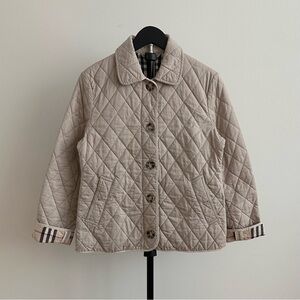 Burberry Beige Diamond Quilted Collared Jacket Signature Check Lining Size S(?)